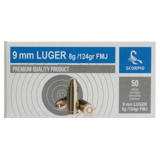 Naboj 9mm Luger Scorpio 8g /124gr FMJ